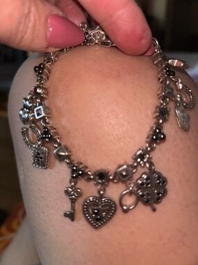 Brighton Link Charm Bracelet Crystal Stations Lucky Clover Horseshoe Evil Eye